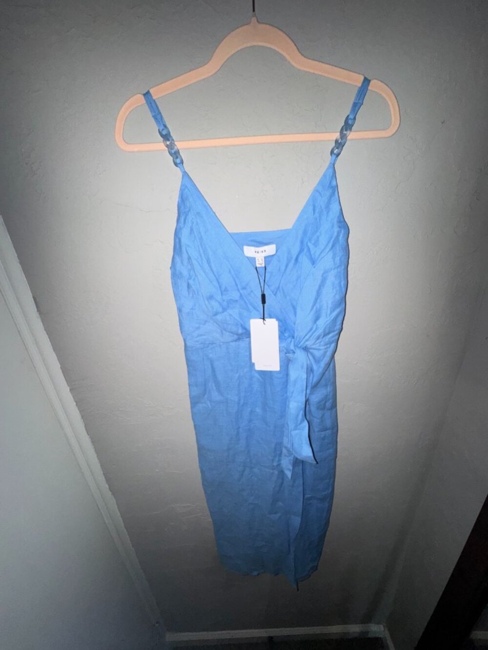 NWT REISS Esme Linen Side Tie Midi Dress in Blue - size 6